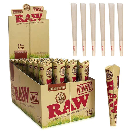 RAW CONE ORGANIC HEMP 1 1/4 6 CONES 32 PC