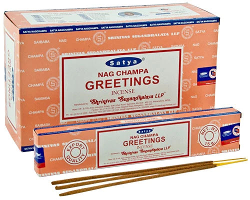 SATYA NAG CHAMPA GREETINGS INCENSE 12 CT