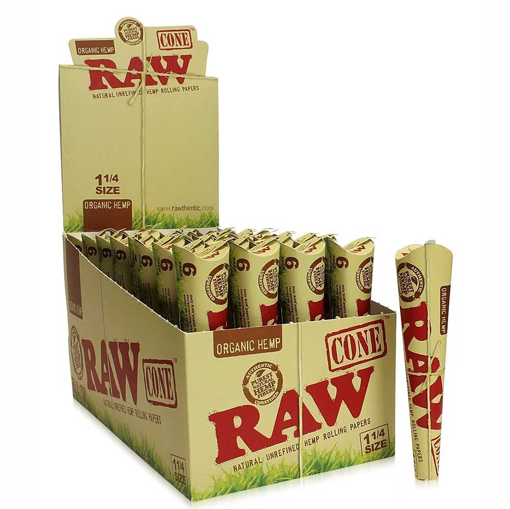 RAW CONE ORGANIC HEMP 1 1/4 6 CONES 32 PC