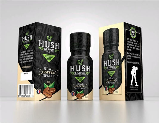 HUSH KRATOM TEAL COFFEE SHOT EXTRACT 10ML 12PK ($9.99 EA)