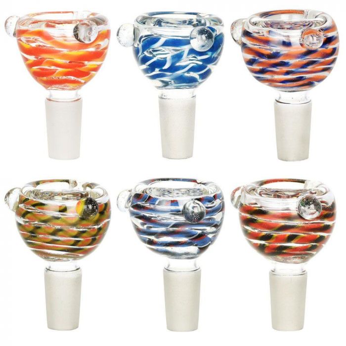 14MM MALE GLASS ON GLASS SLIDE BOWL - ASSORTED COLORS