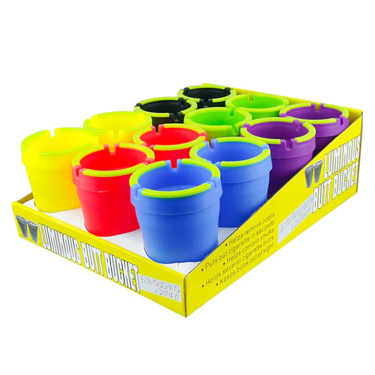 BUTT BUCKET ASHTRAY - COLOR W/ GLOW TOP 12ct $1.99 EA