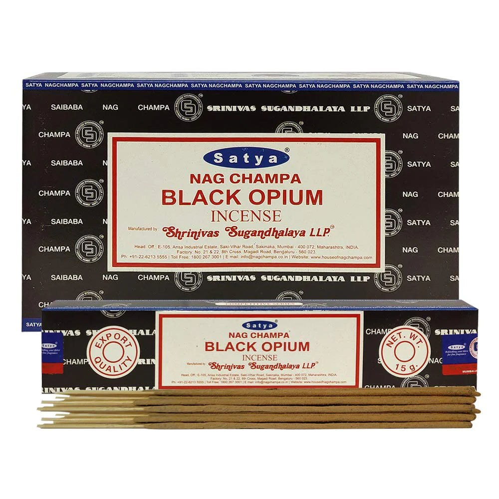 SATYA - BLACK OPIUM INCENSE STICKS - 12CT