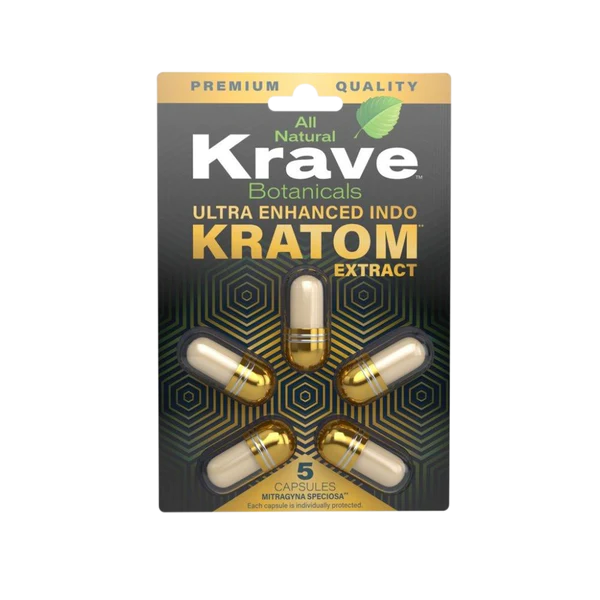 KRAVE ULTRA ENHANCED INDO KRATOM 5/5 CAPS ($13.99 EA)