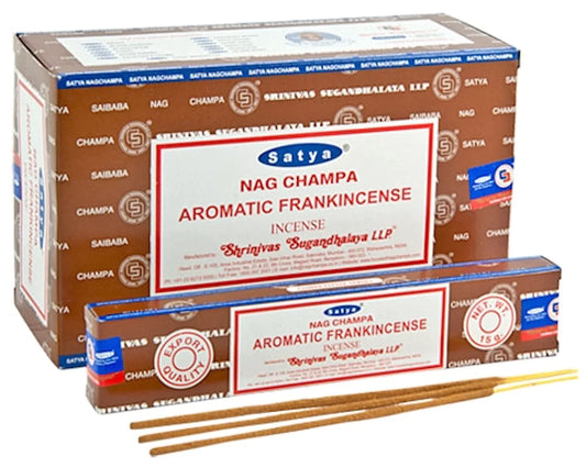 SATYA NAG CHAMPA AROMATIC FRANKINCENSE MASALA INCENSE STICKS 12 CT