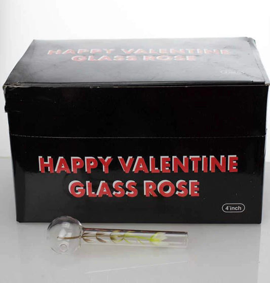 HAPPY VALENTINE GLASS ROSE 4”