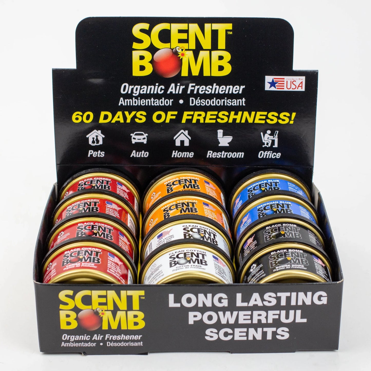 SCENT BOMB AIR FRESHENER CANS 12 CT