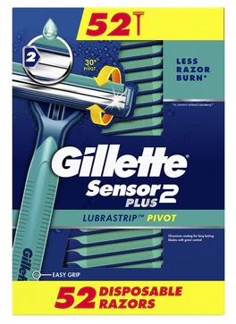 GILLETTE SENSOR2 PLUS PIVOTING HEAD MEN'S DISPOSABLE RAZORS, 52 CT