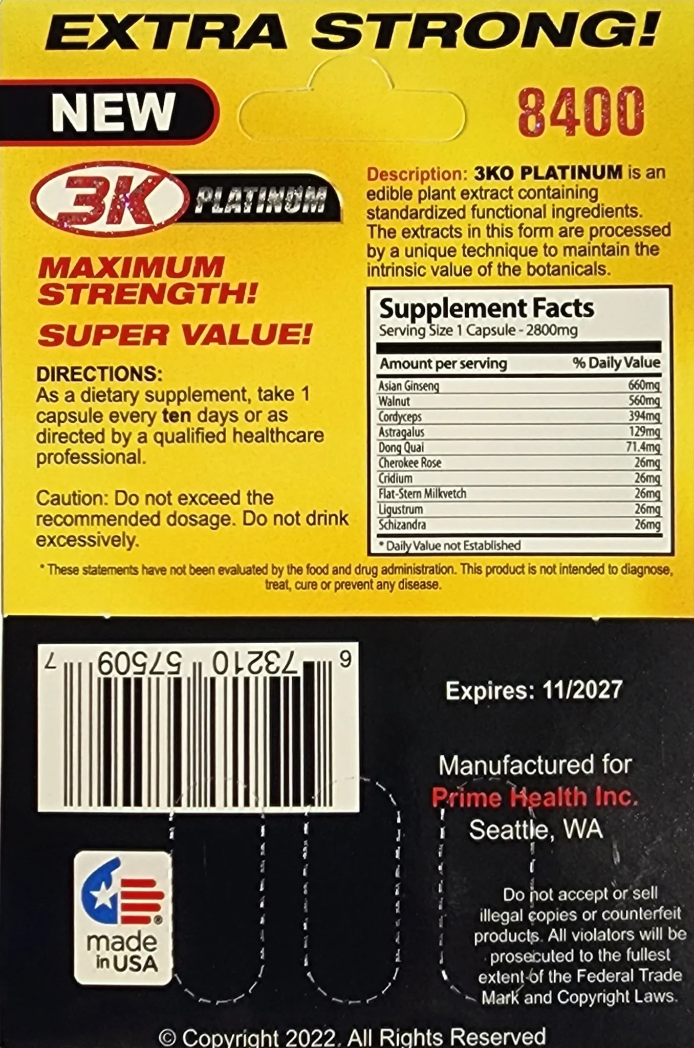 Rhino 3ko Platinum three pills $4.99 EA