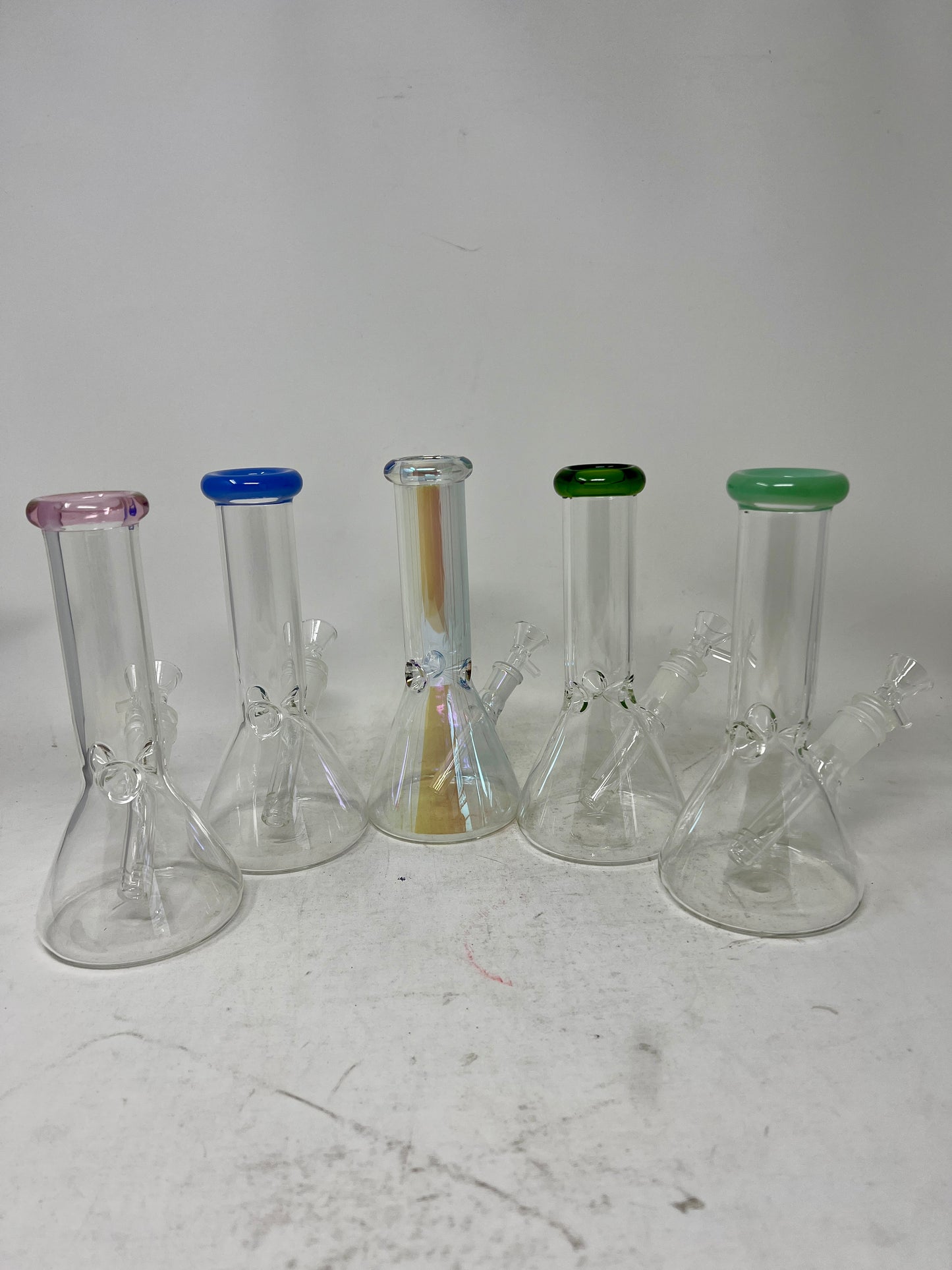 GLASS MINI BONGS ASSORTED SHINY COLORS 8IN