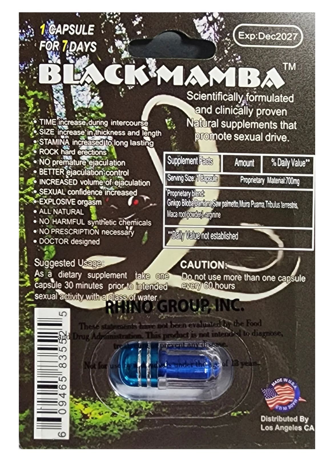 Rhino black mamba single pills 1ct  $2.99 EA