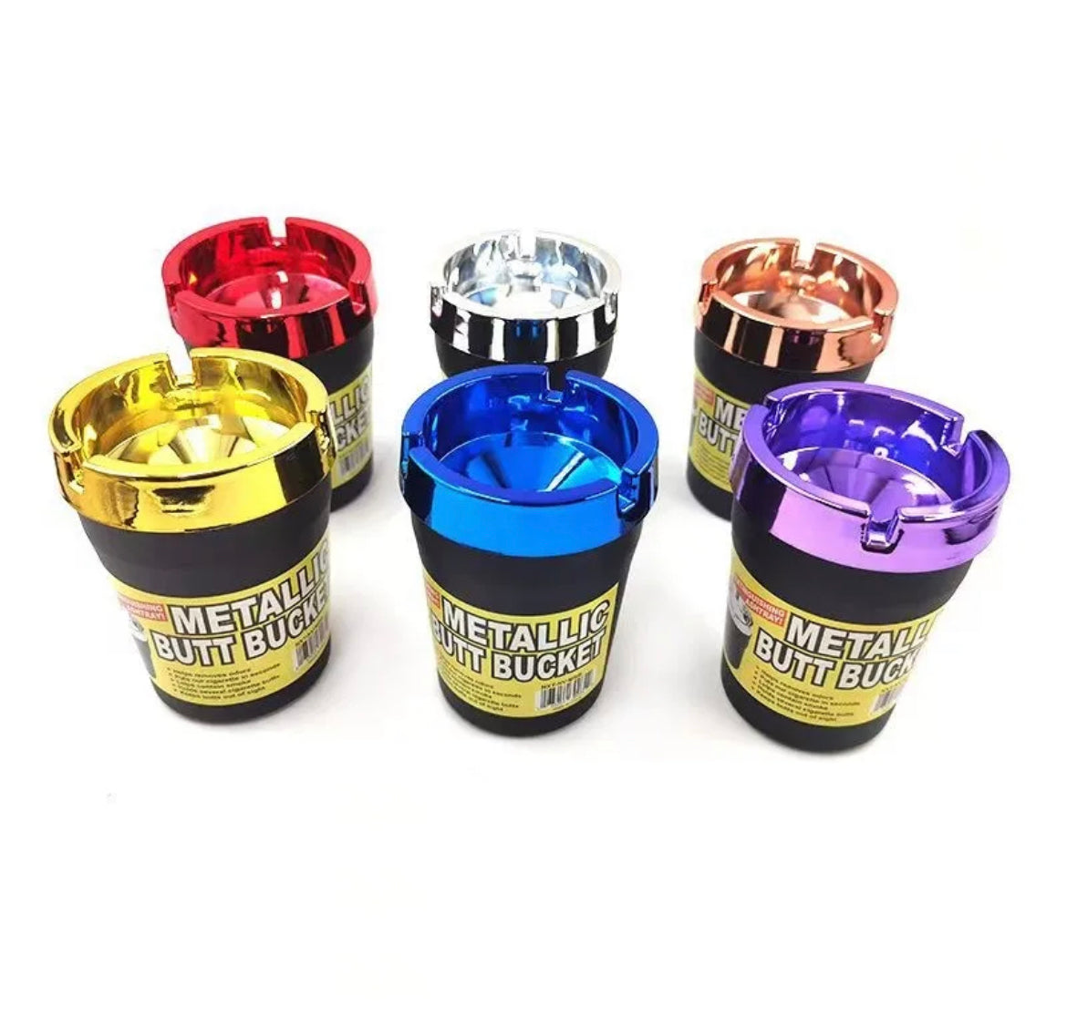 METALLIC BUTT BUCKET ASHTRAY - MULTI COLOR 12CT